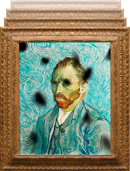 Portrait de Vincent Van Gogh avec la vue d’une personne ayant une rétinopathie diabétique ou un glaucome